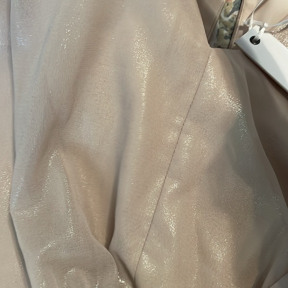 Adelyn Rae Blush champagne colored metallic silky peplum top m - Picture 3 of 7